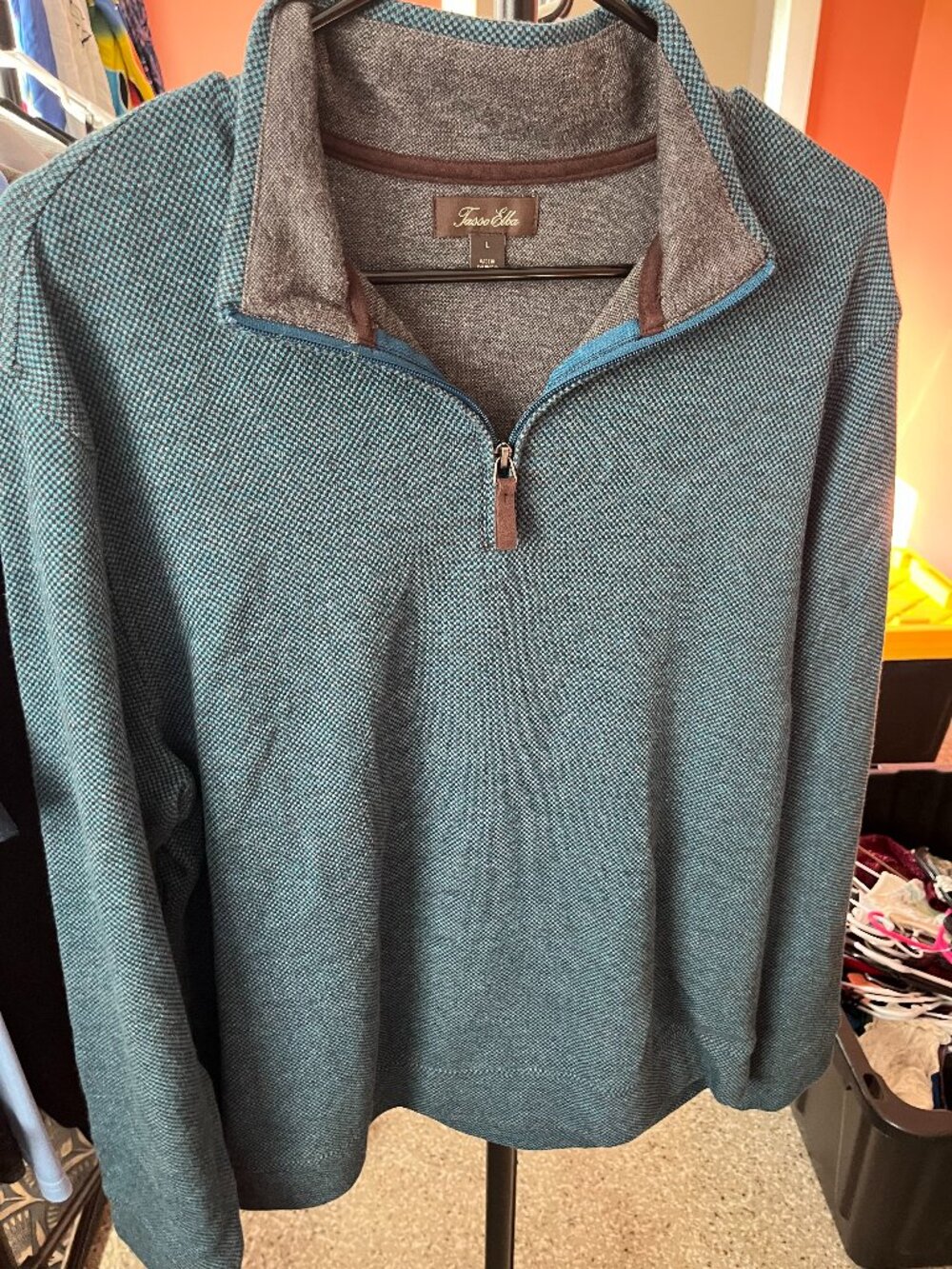 Tasso Elba Men’s Teal Textured Quarter-Zip Pullover Size Large